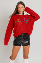 Load image into Gallery viewer, Red Rainbow Holly Jolly Tinsel Sweater
