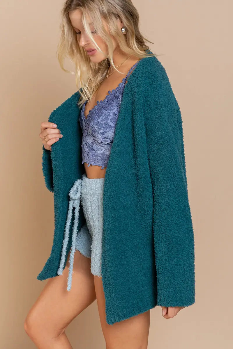 Green Fluffy Cardigan Sweater