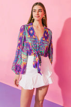 Load image into Gallery viewer, Turquoise Retro Print Top
