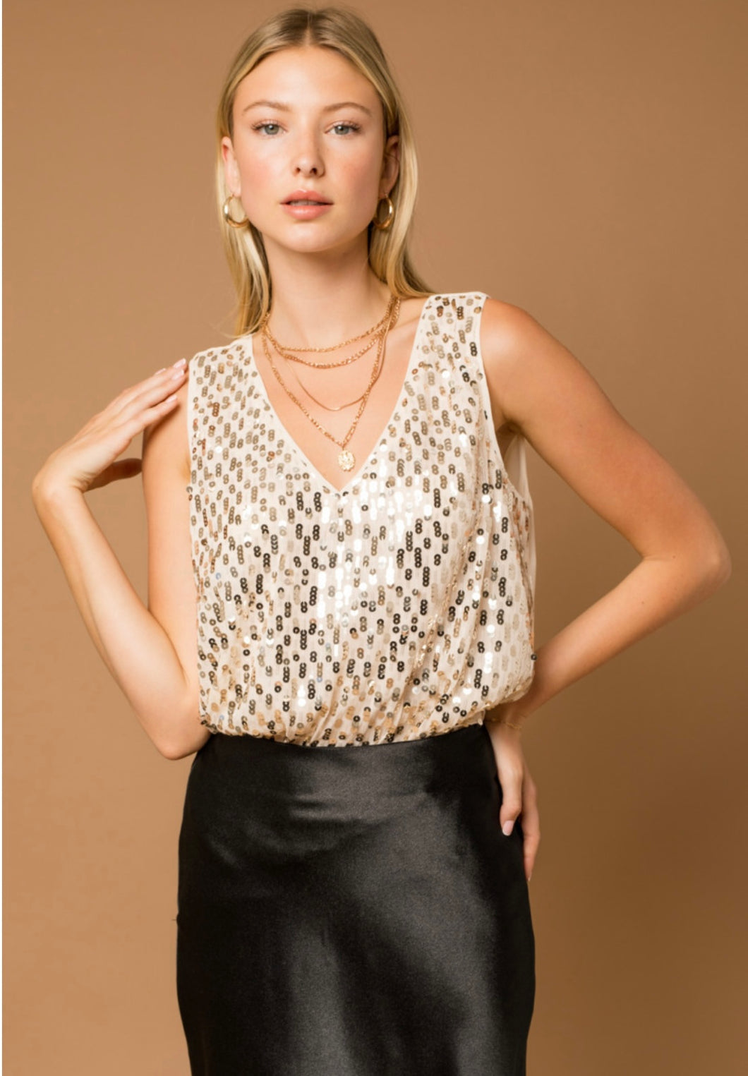 Sequin V-neck Top