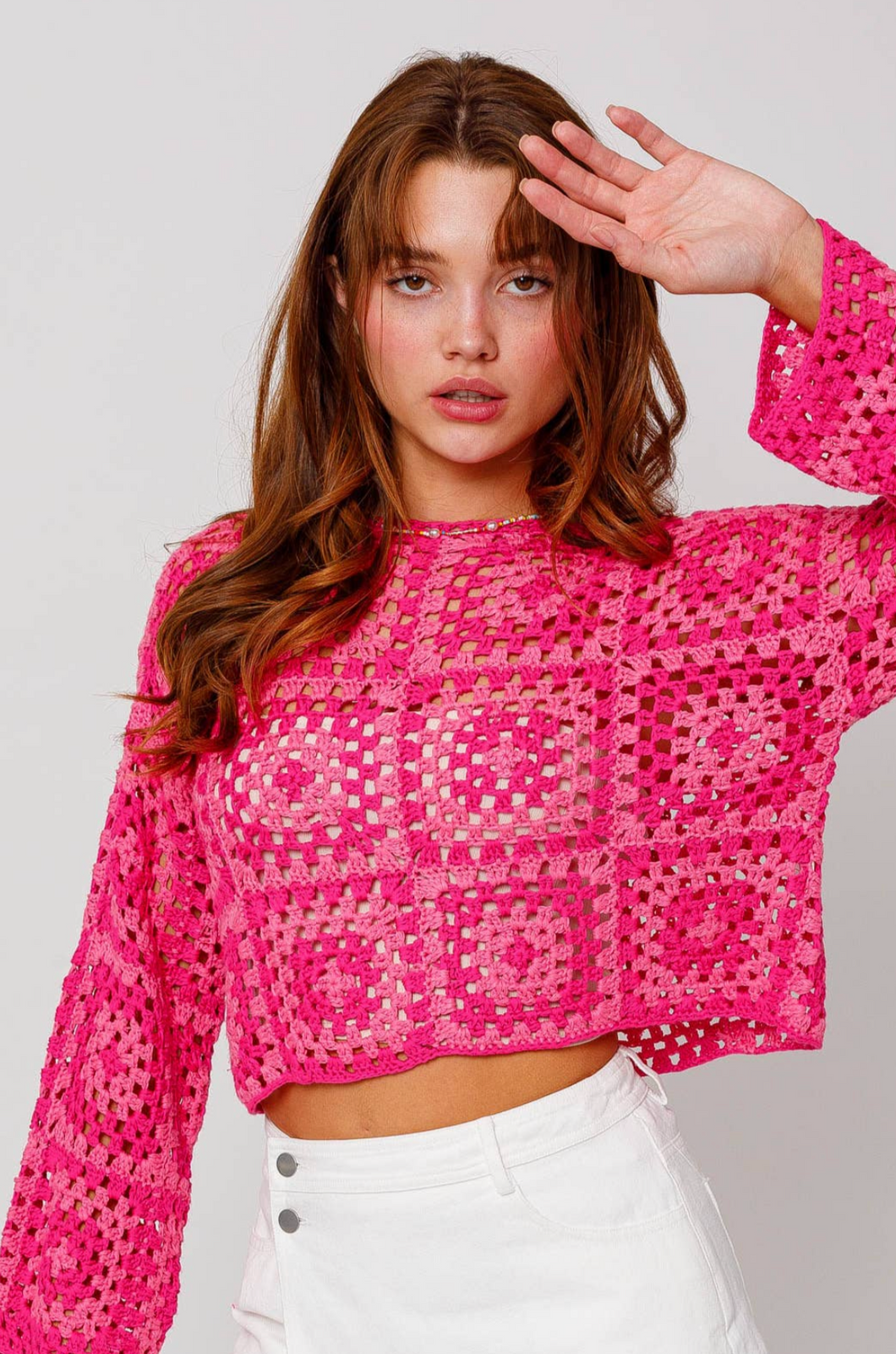 Pretty pink crochet sweater